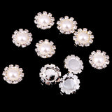 Maxbell 10 Pieces Flower Shape Rhinestone Pearl Flatback Buttons for Wedding Scrapbook Embellishment 13mm