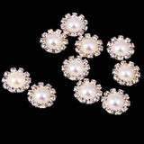 Maxbell 10 Pieces Flower Shape Rhinestone Pearl Flatback Buttons for Wedding Scrapbook Embellishment 13mm