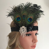 Maxbell Vintage Sequin Peacock Feather Crystal Headband Headpiece  Hair Jewelry