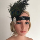 Maxbell Vintage Sequin Peacock Feather Crystal Headband Headpiece  Hair Jewelry