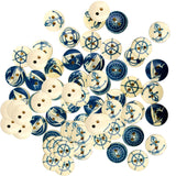 Maxbell 100Pieces Assorted Nautical Series Wood 2 Hole Button for Sewing Craft 25mm