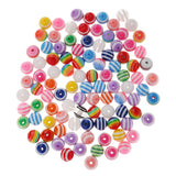 Maxbell 100 Pieces Mixed Color Round Striped Resin Plastic Beads for Jewelry Making DIY Bracelet Necklace 10mm