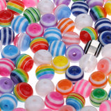 Maxbell 100 Pieces Mixed Color Round Striped Resin Plastic Beads for Jewelry Making DIY Bracelet Necklace 10mm