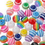 Maxbell 100 Pieces Mixed Color Round Striped Resin Plastic Beads for Jewelry Making DIY Bracelet Necklace 10mm