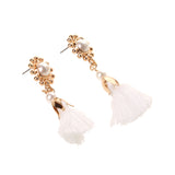 Maxbell Vintage White Tassel Fringe Ear Stud Long Dangle Earring Women Charms Jewelry