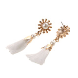 Maxbell Vintage White Tassel Fringe Ear Stud Long Dangle Earring Women Charms Jewelry