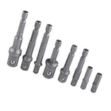 Maxbell 8Pieces Socket Adapter Set, 1/4'' 3/8'' 1/2'' Hex Square Nut Driver Power Drill Impact Socket Extension Bit Adapter Set