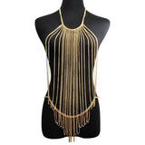 Maxbell Gold Metal Body Chain Long Fashion Jewelry Belly Harness Bikini Necklace