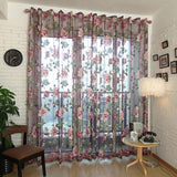 Maxbell Wine Red Flower Voile Window Curtain Panel Sheer Tulle Drape Beads Valance