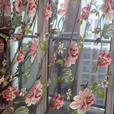 Maxbell Wine Red Flower Voile Window Curtain Panel Sheer Tulle Drape Beads Valance