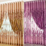 Maxbell 250*100cm Peony Beads Voile Curtain Living Room Window Tulle Sheer Curtain