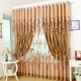 Maxbell 250*100cm Peony Beads Voile Curtain Living Room Window Tulle Sheer Curtain