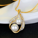 Maxbell Rhinestone White Pearls Necklace Earrings Ring Gift Jewelry Set for Wedding Bridal