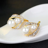 Maxbell Rhinestone White Pearls Necklace Earrings Ring Gift Jewelry Set for Wedding Bridal