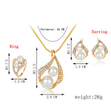 Maxbell Rhinestone White Pearls Necklace Earrings Ring Gift Jewelry Set for Wedding Bridal