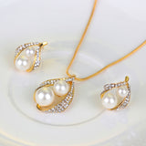 Maxbell Rhinestone White Pearls Necklace Earrings Ring Gift Jewelry Set for Wedding Bridal