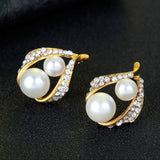 Maxbell Rhinestone White Pearls Necklace Earrings Ring Gift Jewelry Set for Wedding Bridal