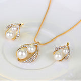 Maxbell Rhinestone White Pearls Necklace Earrings Ring Gift Jewelry Set for Wedding Bridal