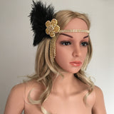 Maxbell Lady Flower Crystal Feather Hair Chain Tassel Headpiece Hair Jewelry Black