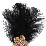 Maxbell Lady Flower Crystal Feather Hair Chain Tassel Headpiece Hair Jewelry Black