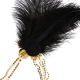 Maxbell Lady Flower Crystal Feather Hair Chain Tassel Headpiece Hair Jewelry Black