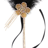 Maxbell Lady Flower Crystal Feather Hair Chain Tassel Headpiece Hair Jewelry Black