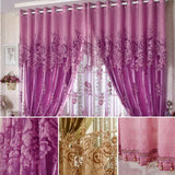 Maxbell 250*100cm Peony Beads Voile Curtain Living Room Window Tulle Curtain Purple