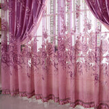Maxbell 250*100cm Peony Beads Voile Curtain Living Room Window Tulle Curtain Purple