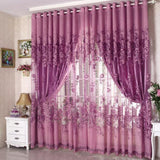 Maxbell 250*100cm Peony Beads Voile Curtain Living Room Window Tulle Curtain Purple