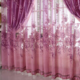Maxbell 250*100cm Peony Beads Voile Curtain Living Room Window Tulle Curtain Purple