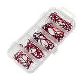 Maxbell 50 Pieces Various Sizes High Carbon Steel Crank Hook Wide Gap Barbed Bass Shad Jig Hooks with 5 Compartments Fishing Box Red