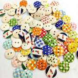 Maxbell 100Pieces Wooden Round Check Pattern 2 Holes Buttons for Sewing Crafts 15mm