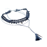 Maxbell Gothic 3 Layers Triangle Rivet Tassel Pendant Necklace Women Lace Jewelry