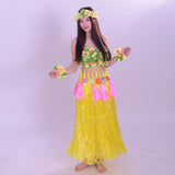 Maxbell 8PCS/SET Women Girls Ladies Fashionable Hula Grass Skirt Top Wrist Ankle Flower Hawaiian Costume Summer Beach Party Supplies Yellow