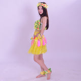 Maxbell 8PCS/SET Women Girls Ladies Fashionable Hula Grass Skirt Top Wrist Ankle Flower Hawaiian Costume Summer Beach Party Supplies Yellow
