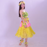 Maxbell 8PCS/SET Women Girls Ladies Fashionable Hula Grass Skirt Top Wrist Ankle Flower Hawaiian Costume Summer Beach Party Supplies Yellow