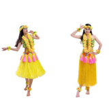 Maxbell 8PCS/SET Women Girls Ladies Fashionable Hula Grass Skirt Top Wrist Ankle Flower Hawaiian Costume Summer Beach Party Supplies Yellow