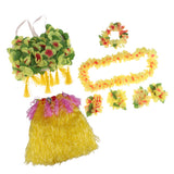 Maxbell 8PCS/SET Women Girls Ladies Fashionable Hula Grass Skirt Top Wrist Ankle Flower Hawaiian Costume Summer Beach Party Supplies Yellow