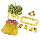 Maxbell 8PCS/SET Women Girls Ladies Fashionable Hula Grass Skirt Top Wrist Ankle Flower Hawaiian Costume Summer Beach Party Supplies Yellow