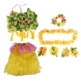 Maxbell 8PCS/SET Women Girls Ladies Fashionable Hula Grass Skirt Top Wrist Ankle Flower Hawaiian Costume Summer Beach Party Supplies Yellow