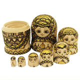 Maxbell 7PCS Gold Plated Wooden Russian Nesting Dolls Babushka Matryoshka Kids Xmas Gift