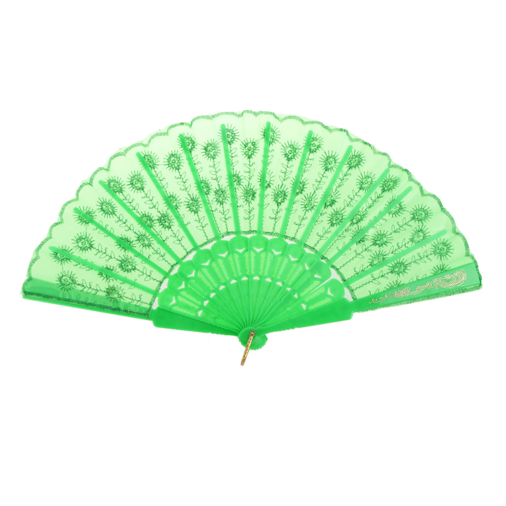 Maxbell Green Fabric Hand Fan Bronzing Sequin Plastic Folding Purse Girl Party Gift