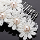 Maxbell Elegant Lace Flower Faux Pearl Headpiece Wedding Jewelry Pearl Hair Comb Fashion Decoration