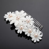 Maxbell Elegant Lace Flower Faux Pearl Headpiece Wedding Jewelry Pearl Hair Comb Fashion Decoration