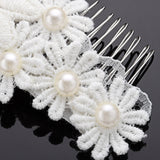 Maxbell Elegant Lace Flower Faux Pearl Headpiece Wedding Jewelry Pearl Hair Comb Fashion Decoration