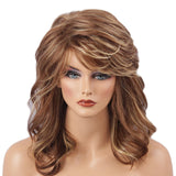 Maxbell Women Lady Blonde Browned Mixed Long Wavy Curly Real Human Hair Wigs for Daily Wear / Party Cosplay 17 inch