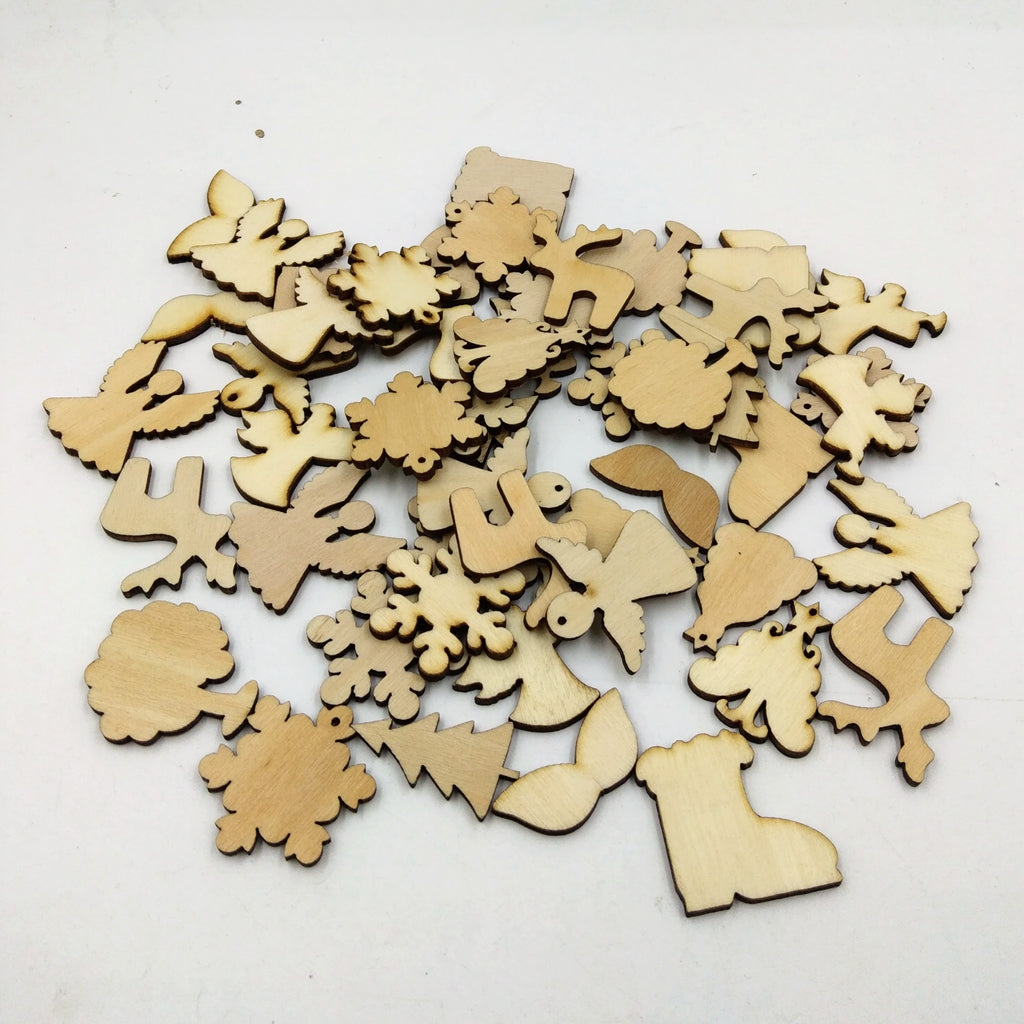 Maxbell 50 Pieces Unfinished Wooden Christmas Embellishments for Christmas Tree Decoration