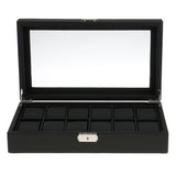 Maxbell 12 Men Watch Box Black PU Leather Display Glass Top Jewelry Case Organizer Box