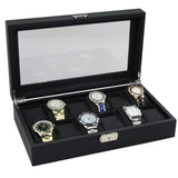 Maxbell 12 Men Watch Box Black PU Leather Display Glass Top Jewelry Case Organizer Box