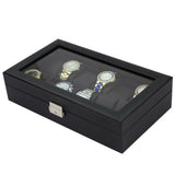 Maxbell 12 Men Watch Box Black PU Leather Display Glass Top Jewelry Case Organizer Box